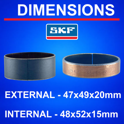 SKF Fork Bushing Kit KYB Kayaba 48mm PTFE Composite, Maintenance Free Inner Outer for Motorcycle Suspension, Heat Dissipation and Bonding, High-Strength Steel Backing (VKWA-KYB48-A)