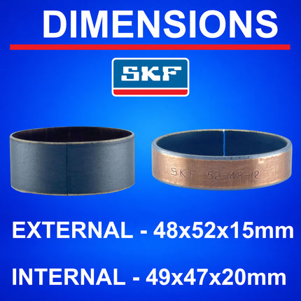 SKF Fork Bushing Kit Marzocchia 48mm PTFE Composite, Maintenance Free Inner Outer for Motorcycle Suspension, Heat Dissipation and Bonding, High-Strength Steel Backing (VKWA-MAR48-A)