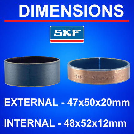 SKF Fork Bushings Kit WP 48 mm PTFE Composite Bronze, Maintenance Free Inner Outer for Motorcycle Suspension, Heat Dissipation and Bonding, High-Strength Steel Backing (VKWA-WP48-A)