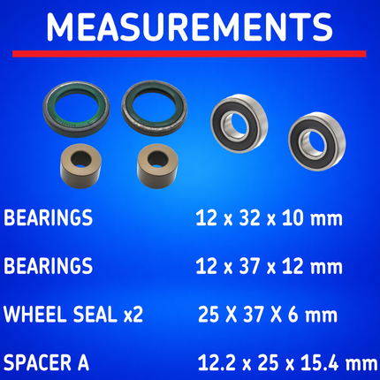 SKF Front Wheel Seals and Spacers Kit for Kawasaki KX65 (VKWB-F-12-HDS-C), High Performance Seals and Spacers, Low Friction Superior Contamination Protection (Bearings Included)