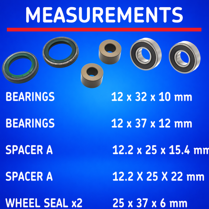 SKF Rear Wheel Seals and Spacers Kit for Kawasaki KX 65 (VKWB-R-12-HD-A), High Performance Wheel Seals and Bearings, Low Friction Superior Contamination Protection (Bearings Included)