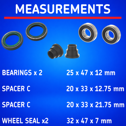 SKF Rear Wheel Seals and Spacers Kit for Beta RR 350 4T (VKWB-R-25-HD-A), High Performance Wheel Seals and Bearings, Low Friction Superior Contamination Protection (Bearings Included)
