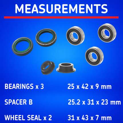 SKF Rear Wheel Seals and Spacers Kit for Honda CRF Models (VKWB-R-25-HD-A), High Performance Wheel Seals and Bearings, Low Friction Superior Contamination Protection (Bearings Included)