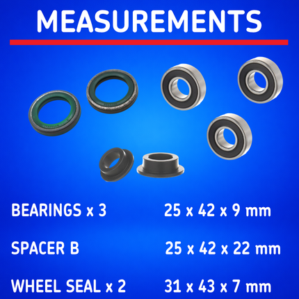 SKF Rear Wheel Seals and Spacers Kit for Suzuki RM-Z 250/450 VKWB-R-25-HD-B, High Performance Wheel Seals and Bearings, Low Friction Superior Contamination Protection (Bearings Included)