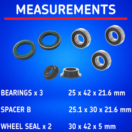 SKF Rear Wheel Seals and Spacers Kit for Fantic and Yamaha (VKWB-R-25-HD-E), High Performance Wheel Seals and Bearings, Low Friction Superior Contamination Protection (Bearings Included)