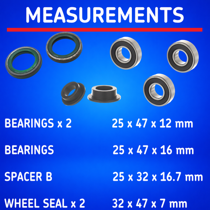 SKF Rear Wheel Seals and Spacers Kit for Husqvarna Models (VKWB-R-25-HD-G), High Performance Wheel Seals and Bearings, Low Friction Superior Contamination Protection (Bearings Included)