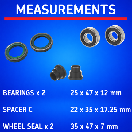 SKF Rear Wheel Seals and Spacers Kit for Husqvarna Models (VKWB-R-25-HD-H), High Performance Wheel Seals and Bearings, Low Friction Superior Contamination Protection (Bearings Included)