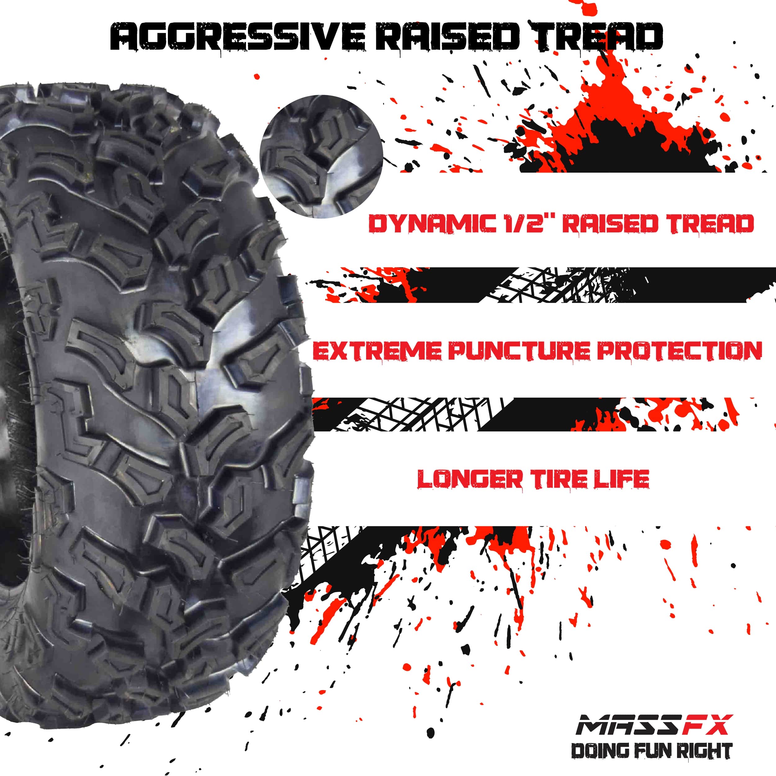 MASSFX ATV TIRE 27X9-14 Single ATV Tire Dual Compound 6-Ply 27X9x14