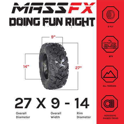 MASSFX ATV TIRE 27X9-14 Single ATV Tire Dual Compound 6-Ply 27X9x14