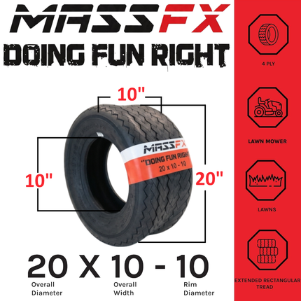 MASSFX SL 20x10-10 Front/Rear Golf Cart, Lawn & Garden Tire 4 PLY - (2) Tire