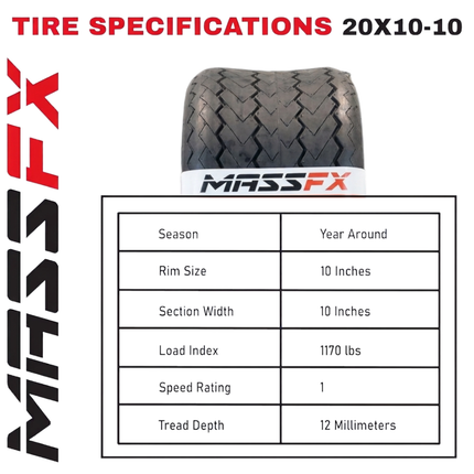MASSFX SL 20x10-10 Front/Rear Golf Cart, Lawn & Garden Tire 4 PLY - (2) Tire