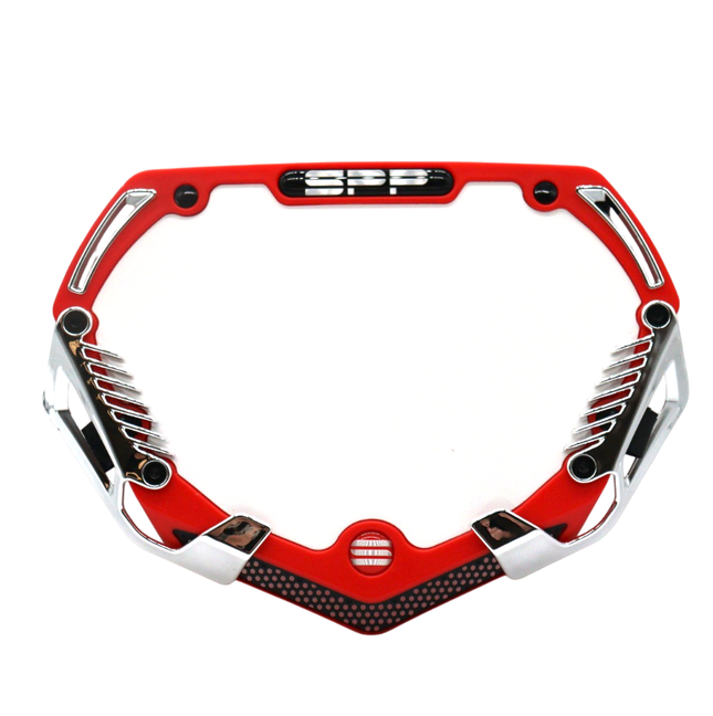 SYNDYT Expert Front Number Plate System for BMX / Electric Bikes - Universal, High Density,  Impact-Resistant, Seven‑Piece Modular Design (Red / Chrome) SP-NP25SMC-RD