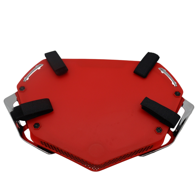SYNDYT Expert Front Number Plate System for BMX / Electric Bikes - Universal, High Density,  Impact-Resistant, Seven‑Piece Modular Design (Red / Chrome) SP-NP25SMC-RD