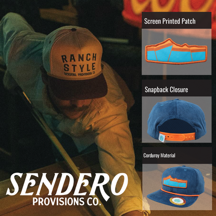 Sendero Provisions Co. Geo Ocean Adjustable Corduroy Snapback Hat with Geological Screen Printed Patch & Braided Rope (Ocean Blue) - One Size
