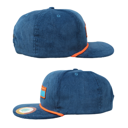 Sendero Provisions Co. Geo Ocean Adjustable Corduroy Snapback Hat with Geological Screen Printed Patch & Braided Rope (Ocean Blue) - One Size
