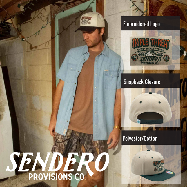 Sendero Provisions Co. Triple Threat  Adjustable Snapback Hat with Embroidered Patch (Tan) - One Size