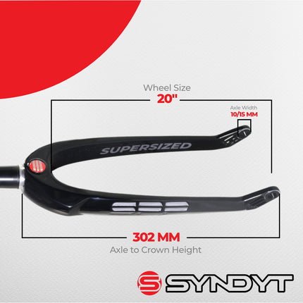 Syndyt SPP Supersized Ultra-High Modulus Carbon Fiber Expert Forks - Black Alloy (20 inch) - Fork Offset 32 mm - 1″ steerer tapering to 1 1/8″; Alloy Steerer Extruded and CNC‑Machined