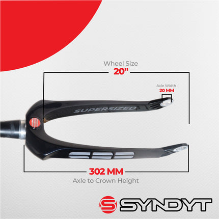 Syndyt SPP Supersized Ultra-High Modulus Carbon Fiber Pro Forks - Black Alloy (20 inch) - Fork Offset: 32 mm, 1‑1/8″ steerer tapering to 1.5″-  Alloy Steerer Extruded and CNC‑Machined