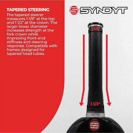 Syndyt SPP Supersized Ultra-High Modulus Carbon Fiber Pro Forks - Black Alloy (24 inch) - Fork Offset: 32 mm, 1‑1/8″ steerer tapering to 1.5″ - Alloy Steerer Extruded and CNC‑Machined