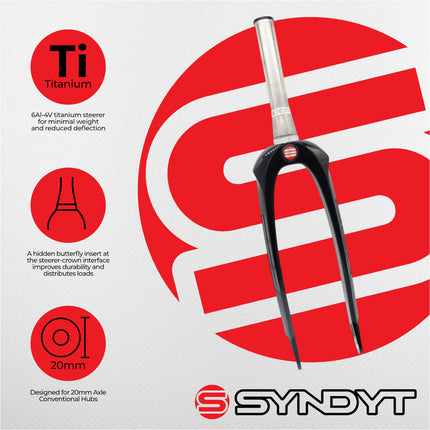 Syndyt SPP Supersized Ultra-High Modulus Carbon Fiber Pro Forks - Black Titanium (24 inch) - Fork Offset: 32 mm,  1‑1/8″ steerer tapering to 1.5″ - Titanium Steerer Extruded and CNC‑Machined