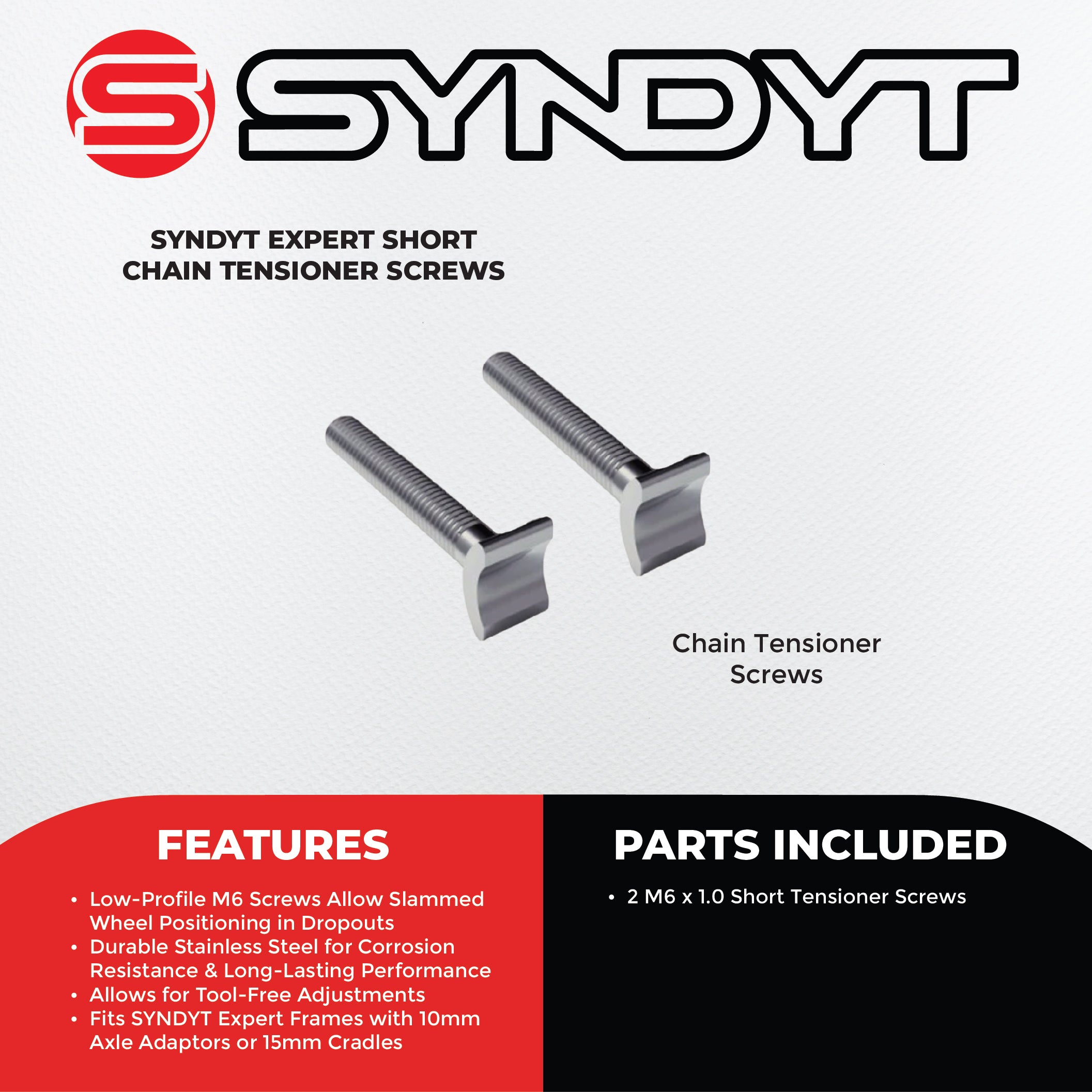 Syndyt BMX Bike Expert Stubby Chain Tensioner Screws - Stainless Steel M6, Low-Profile, Compatible with 10mm/15mm Axle Adaptors for BMX Racing