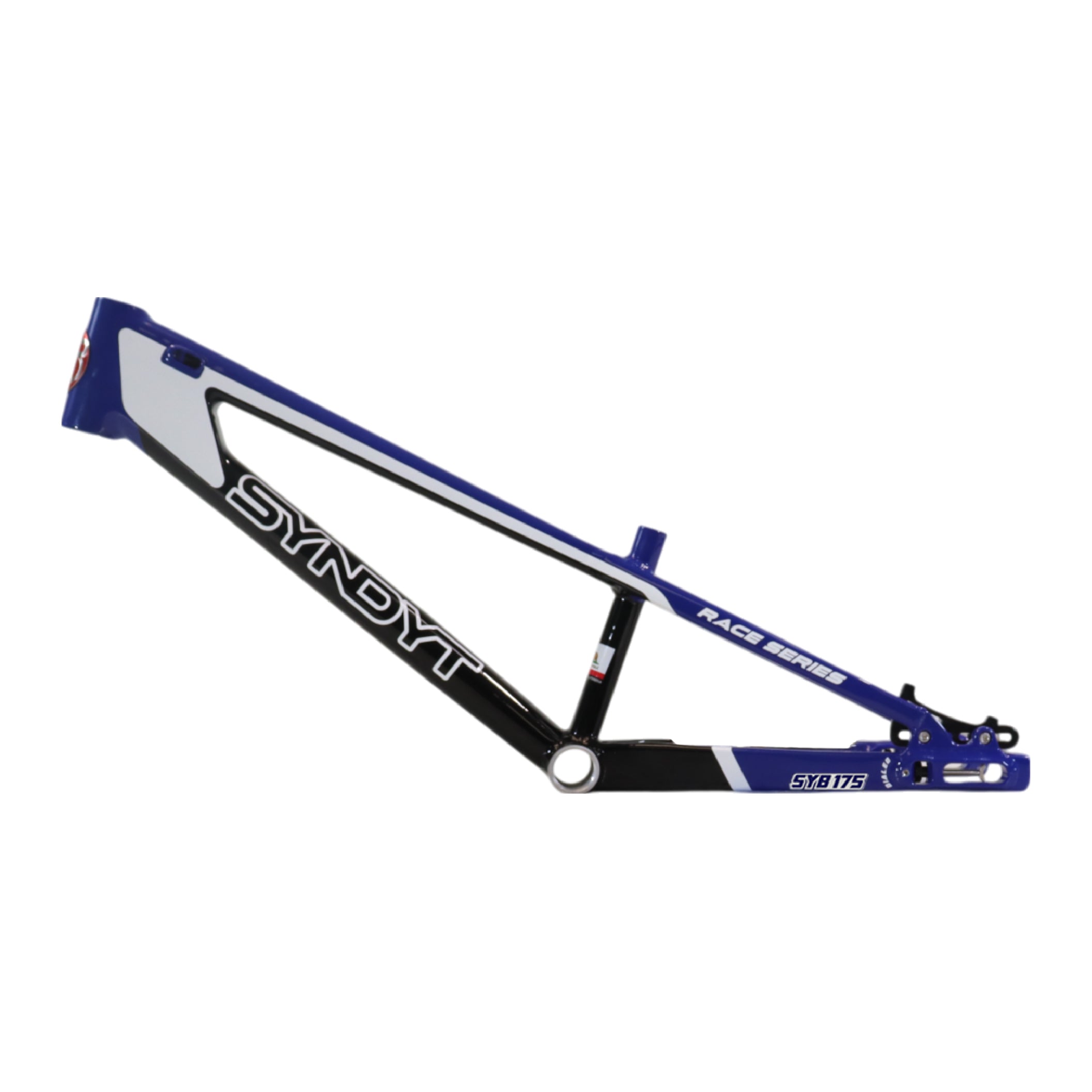 Syndyt 175 Mini BMX Racing Bike Frame – 17.5” Top Tube, 6061-T6 Aluminum (2.70 lbs), Tapered 38/42 Head Tube, Standard Euro BB, 10/15 mm Hubs, 140mm Disc Brake,  Chain Tensioners – Blue Bicycle Frame