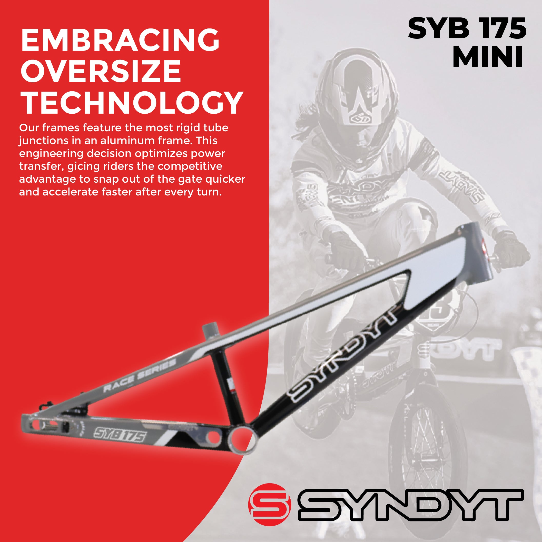 Syndyt 175 Mini BMX Racing Bike Frame – 17.5” Top Tube, 6061-T6 Aluminum (2.70 lbs), Tapered 38/42 Head Tube, Standard Euro BB, 10/15 mm Hubs, 140mm Disc Brake,  Chain Tensioners – Gray Bicycle Frame