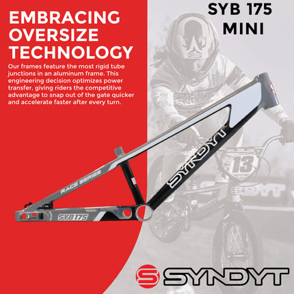 Syndyt 175 Mini BMX Racing Bike Frame – 17.5” Top Tube, 6061-T6 Aluminum (2.70 lbs), Tapered 38/42 Head Tube, Standard Euro BB, 10/15 mm Hubs, 140mm Disc Brake,  Chain Tensioners – Gray Bicycle Frame
