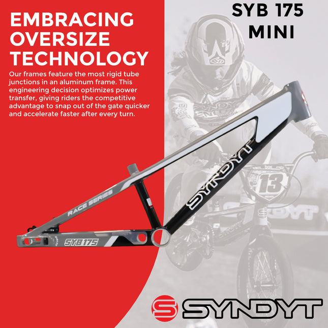 Syndyt 175 Mini BMX Racing Bike Frame – 17.5” Top Tube, 6061-T6 Aluminum (2.70 lbs), Tapered 38/42 Head Tube, Standard Euro BB, 10/15 mm Hubs, 140mm Disc Brake,  Chain Tensioners – Gray Bicycle Frame
