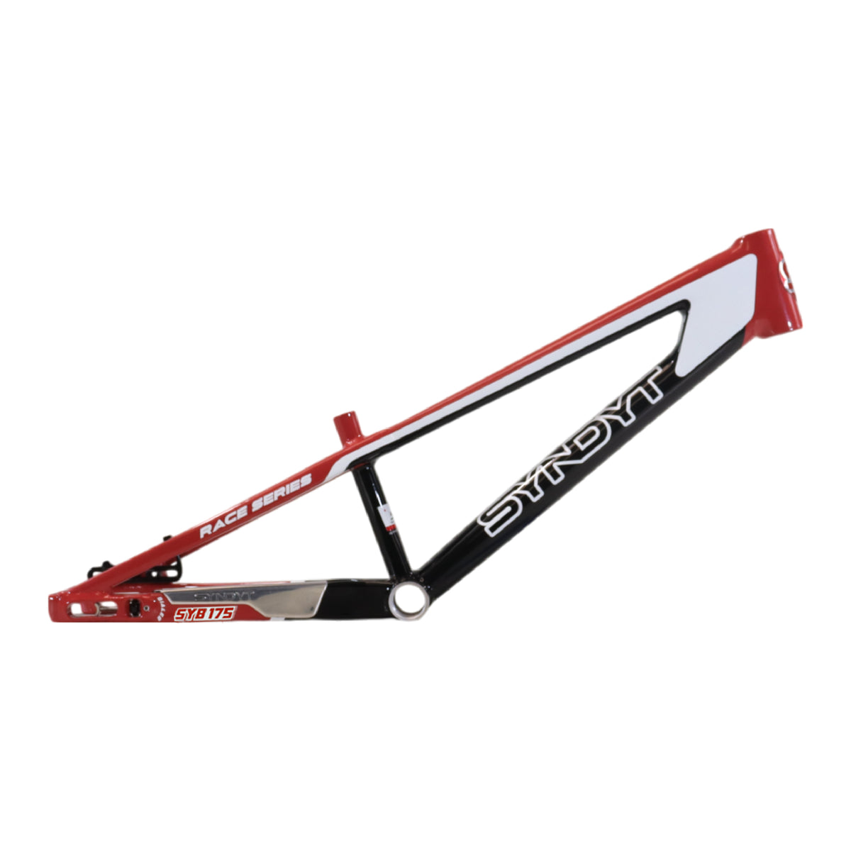 Syndyt 175 Mini BMX Racing Bike Frame – 17.5” Top Tube, 6061-T6 Aluminum (2.70 lbs), Tapered 38/42 Head Tube, Standard Euro BB, 10/15 mm Hubs, 140mm Disc Brake,  Chain Tensioners – Red Bicycle Frame