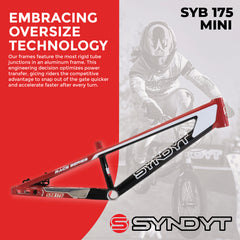 Syndyt 175 Mini BMX Racing Bike Frame – 17.5” Top Tube, 6061-T6 Aluminum (2.70 lbs), Tapered 38/42 Head Tube, Standard Euro BB, 10/15 mm Hubs, 140mm Disc Brake,  Chain Tensioners – Red Bicycle Frame