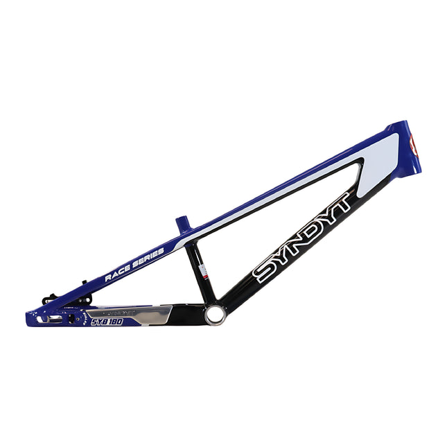 Syndyt 180 Mini XL BMX Racing Bike Frame – 18” Top Tube, 6061-T6 Aluminum (2.75 lbs), Tapered 38/42 Head Tube, Standard Euro BB, 10/15 mm Hubs, 140mm Disc Brake,  Chain Tensioners – Blue Bicycle Frame