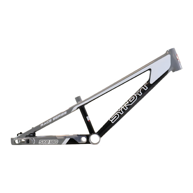 Syndyt 180 Mini XL BMX Racing Bike Frame – 18” Top Tube, 6061-T6 Aluminum (2.75 lbs), Tapered 38/42 Head Tube, Standard Euro BB, 10/15 mm Hubs, 140mm Disc Brake,  Chain Tensioners – Gray Bicycle Frame