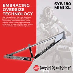 Syndyt 180 Mini XL BMX Racing Bike Frame – 18” Top Tube, 6061-T6 Aluminum (2.75 lbs), Tapered 38/42 Head Tube, Standard Euro BB, 10/15 mm Hubs, 140mm Disc Brake,  Chain Tensioners – Gray Bicycle Frame