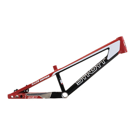 Syndyt 180 Mini XL BMX Racing Bike Frame – 18” Top Tube, 6061-T6 Aluminum (2.75 lbs), Tapered 38/42 Head Tube, Standard Euro BB, 10/15 mm Hubs, 140mm Disc Brake,  Chain Tensioners – Red Bicycle Frame