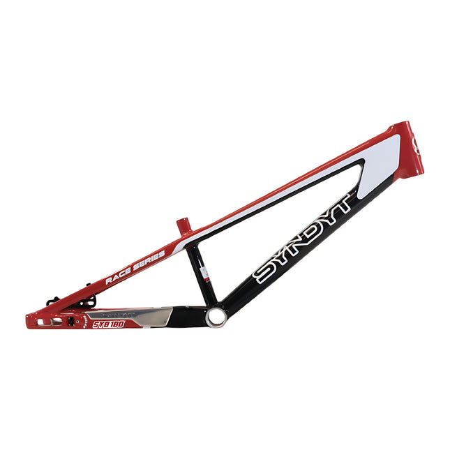 Syndyt 180 Mini XL BMX Racing Bike Frame – 18” Top Tube, 6061-T6 Aluminum (2.75 lbs), Tapered 38/42 Head Tube, Standard Euro BB, 10/15 mm Hubs, 140mm Disc Brake,  Chain Tensioners – Red Bicycle Frame