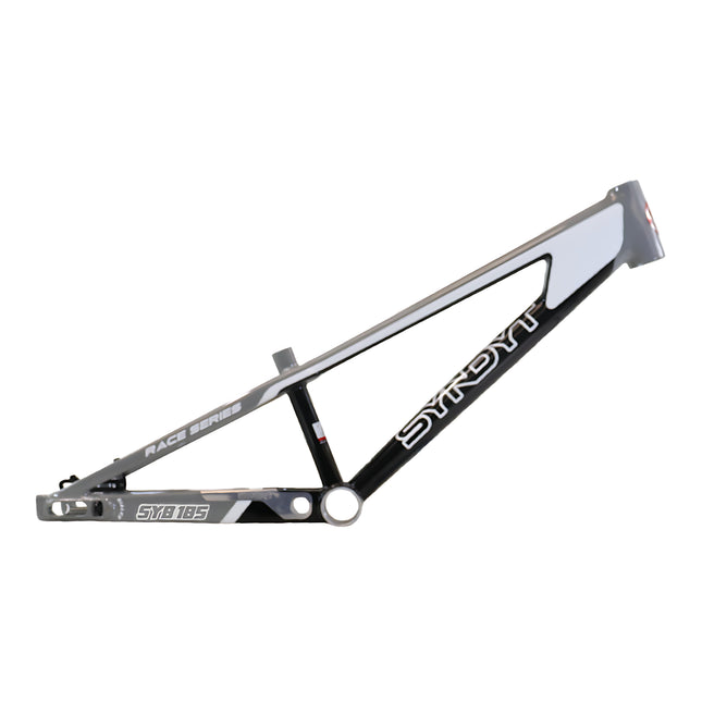 Syndyt 185 Junior BMX Racing Bike Frame – 18.5” Top Tube, 6061-T6 Aluminum (2.81 lbs), Tapered 38/42 Head Tube,Standard Euro BB, 10/15 mm Hubs, 140mm Disc Brake,  Chain Tensioners – Gray Bicycle Frame