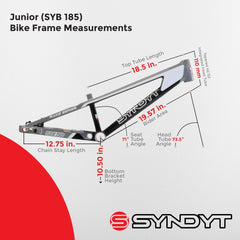 Syndyt 185 Junior BMX Racing Bike Frame – 18.5” Top Tube, 6061-T6 Aluminum (2.81 lbs), Tapered 38/42 Head Tube,Standard Euro BB, 10/15 mm Hubs, 140mm Disc Brake,  Chain Tensioners – Gray Bicycle Frame