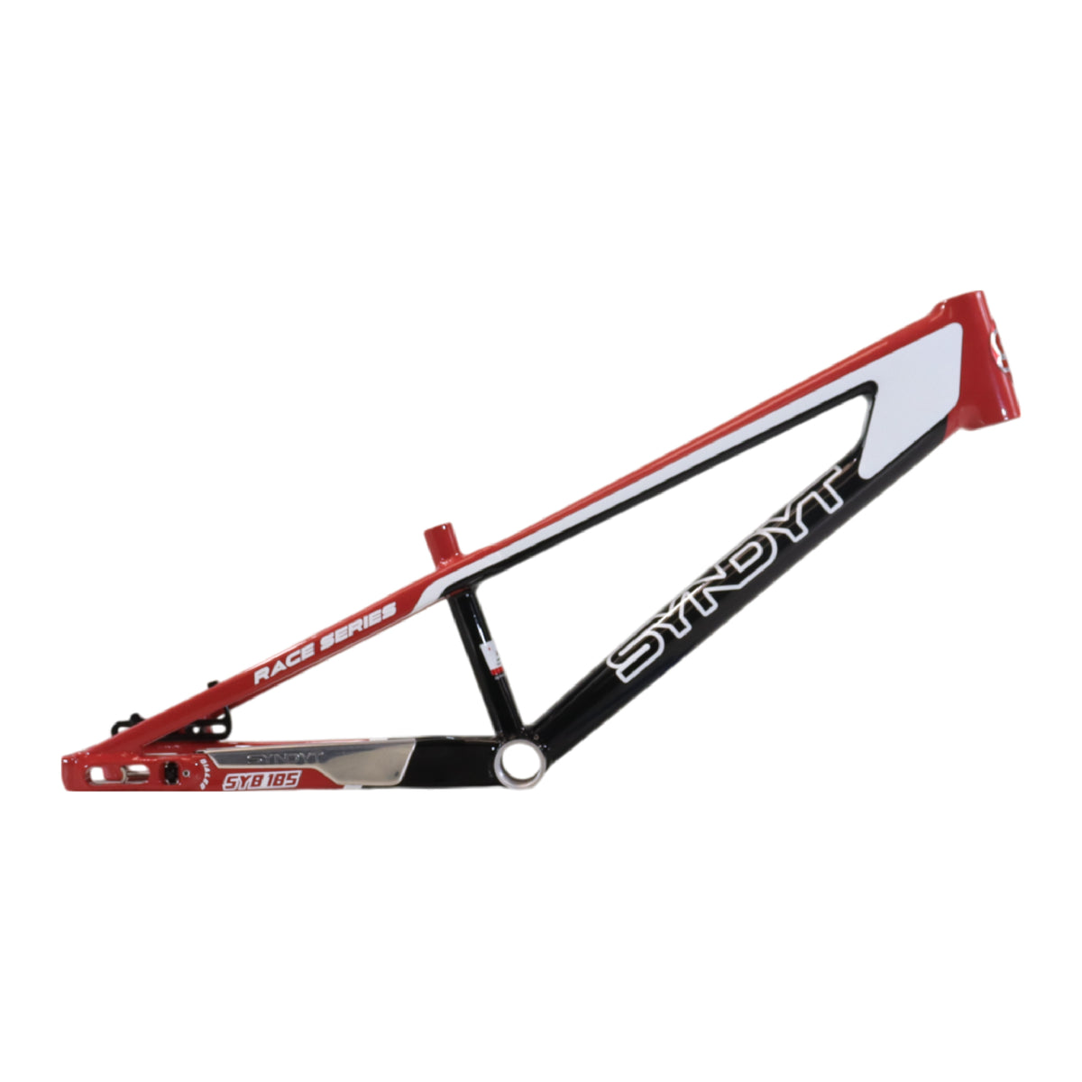 Syndyt 185 Junior BMX Racing Bike Frame – 18.5” Top Tube, 6061-T6 Aluminum (2.81 lbs), Tapered 38/42 Head Tube,Standard Euro BB, 10/15 mm Hubs, 140mm Disc Brake,  Chain Tensioners – Red Bicycle Frame