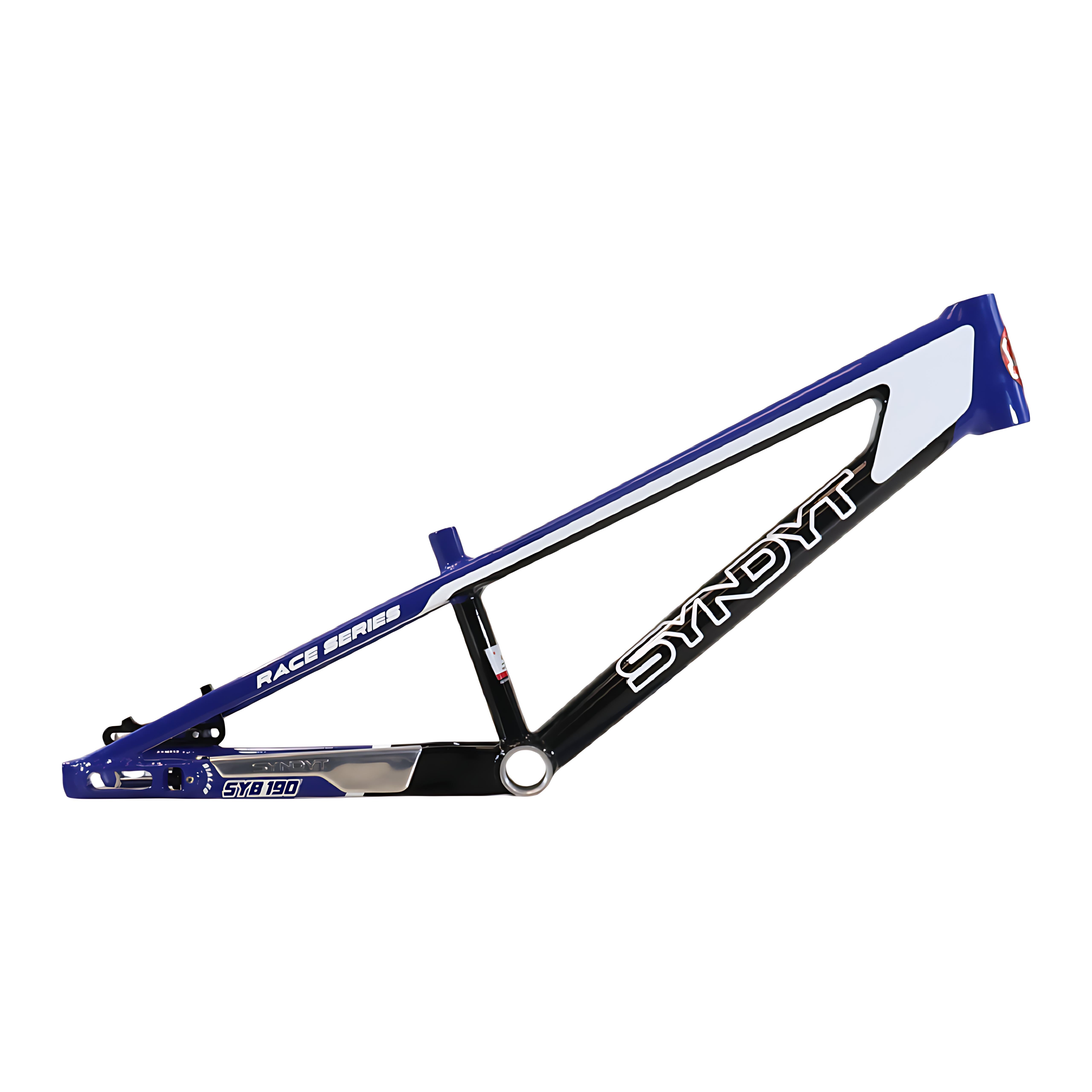 Syndyt 190 Junior XL BMX Racing Bike Frame – 19” Top Tube, 6061-T6 Aluminum (2.86 lbs), Tapered 38/42 Head Tube,Standard Euro BB, 10/15 mm Hubs, 140mm Disc Brake,  Chain Tensioners  Blue Bicycle Frame