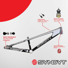 Syndyt 190 Junior XL BMX Racing Bike Frame – 19” Top Tube, 6061-T6 Aluminum (2.86 lbs), Tapered 38/42 Head Tube,Standard Euro BB, 10/15 mm Hubs, 140mm Disc Brake,  Chain Tensioners  Gray Bicycle Frame