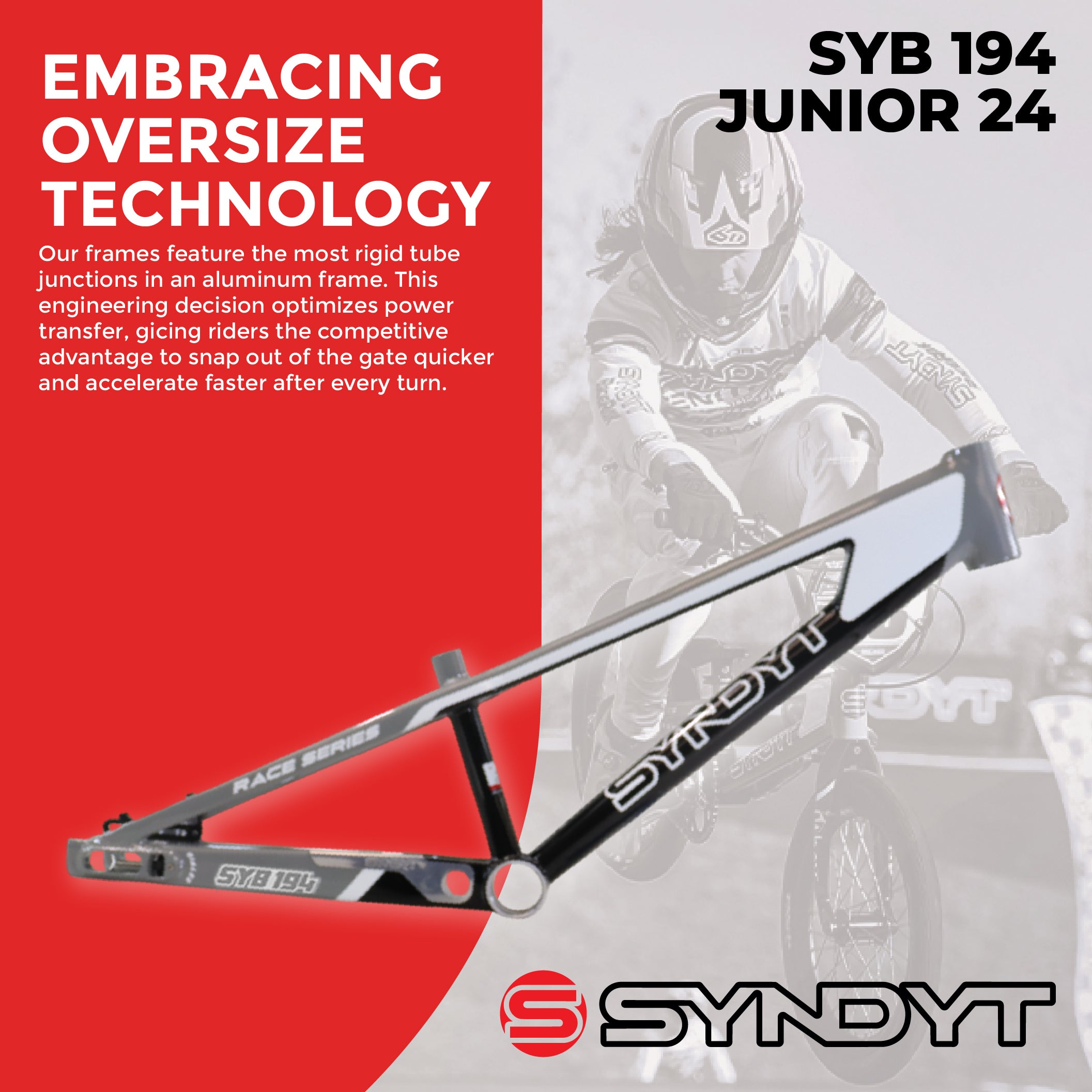 Syndyt Junior 24 BMX Cruiser Bike Frame – 19" Top Tube, 6061-T6 Aluminum (2.98 lbs), Tapered 42/52 Head Tube, B52 Tech BB, 10/15 mm Hubs, 140mm Disc Brake,  Chain Tensioners – Gray Bicycle Frame