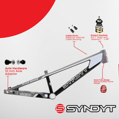 Syndyt Junior 24 BMX Cruiser Bike Frame – 19" Top Tube, 6061-T6 Aluminum (2.98 lbs), Tapered 42/52 Head Tube, B52 Tech BB, 10/15 mm Hubs, 140mm Disc Brake,  Chain Tensioners – Gray Bicycle Frame