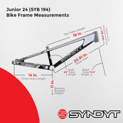 Syndyt Junior 24 BMX Cruiser Bike Frame – 19" Top Tube, 6061-T6 Aluminum (2.98 lbs), Tapered 42/52 Head Tube, B52 Tech BB, 10/15 mm Hubs, 140mm Disc Brake,  Chain Tensioners – Gray Bicycle Frame