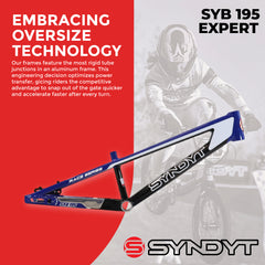 Syndyt 195 Expert BMX Racing Bike Frame – 19.5” Top Tube, 6061-T6 Aluminum (2.98 lbs), Tapered 38/42 Head Tube,Standard Euro BB, 10/15 mm Hubs, 140mm Disc Brake, Chain Tensioners  Blue Bicycle Frame