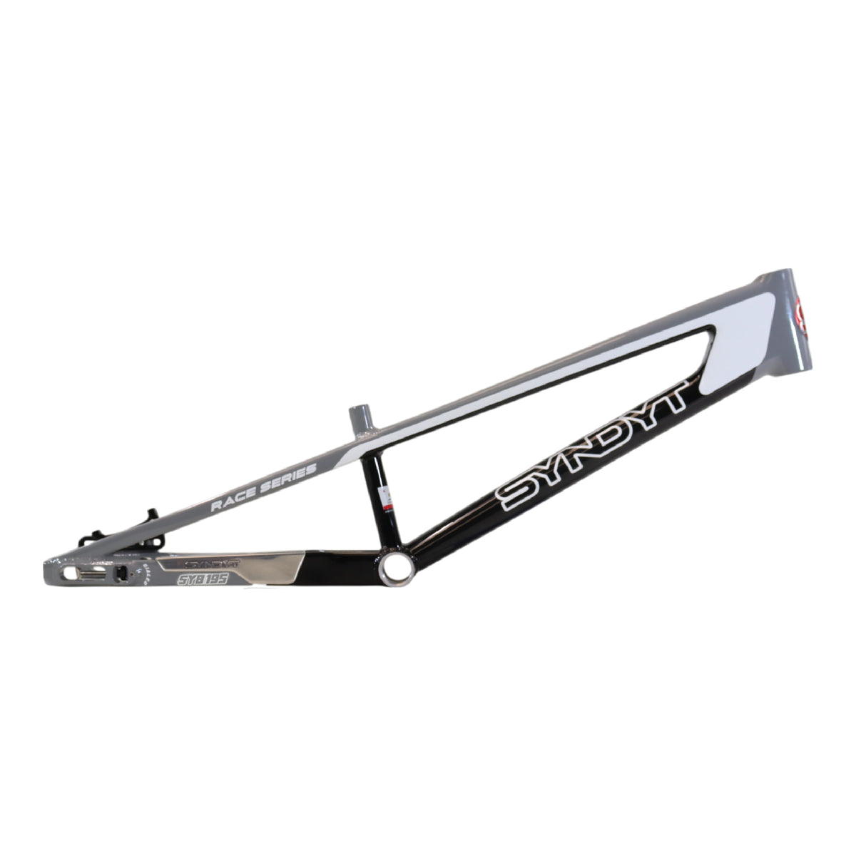 Syndyt 195 Expert BMX Racing Bike Frame – 19.5” Top Tube, 6061-T6 Aluminum (2.98 lbs), Tapered 38/42 Head Tube,Standard Euro BB, 10/15 mm Hubs, 140mm Disc Brake,  Chain Tensioners  Gray Bicycle Frame