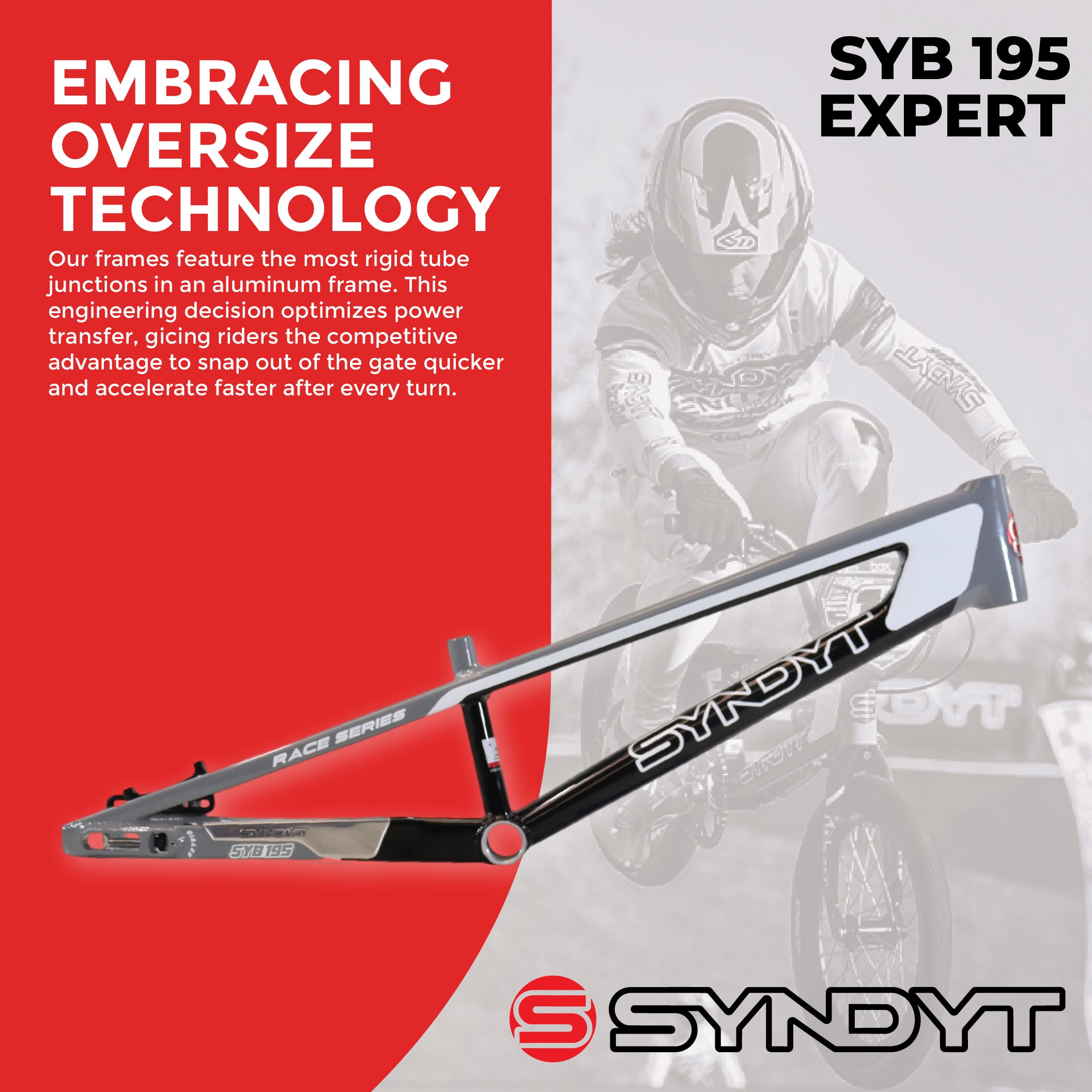 Syndyt 195 Expert BMX Racing Bike Frame – 19.5” Top Tube, 6061-T6 Aluminum (2.98 lbs), Tapered 38/42 Head Tube,Standard Euro BB, 10/15 mm Hubs, 140mm Disc Brake,  Chain Tensioners  Gray Bicycle Frame