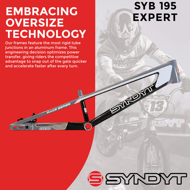 Syndyt 195 Expert BMX Racing Bike Frame – 19.5” Top Tube, 6061-T6 Aluminum (2.98 lbs), Tapered 38/42 Head Tube,Standard Euro BB, 10/15 mm Hubs, 140mm Disc Brake,  Chain Tensioners  Gray Bicycle Frame