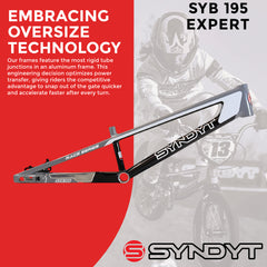 Syndyt 195 Expert BMX Racing Bike Frame – 19.5” Top Tube, 6061-T6 Aluminum (2.98 lbs), Tapered 38/42 Head Tube,Standard Euro BB, 10/15 mm Hubs, 140mm Disc Brake,  Chain Tensioners  Gray Bicycle Frame