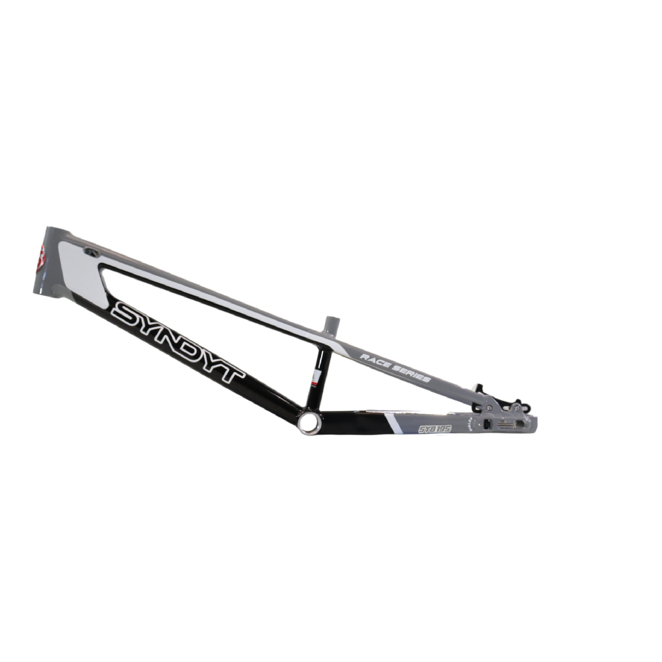 Syndyt 195 Expert BMX Racing Bike Frame – 19.5” Top Tube, 6061-T6 Aluminum (2.98 lbs), Tapered 38/42 Head Tube,Standard Euro BB, 10/15 mm Hubs, 140mm Disc Brake,  Chain Tensioners  Gray Bicycle Frame